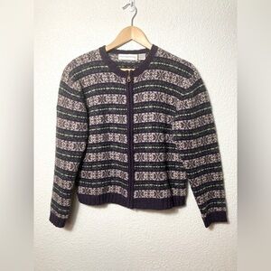 Paris Sport Club 100% Shetland wool fair isle Scandinavian cardigan sweater M
